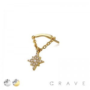 316L SURGICAL STEEL THREADLESS PUSH IN STARBURST CHAIN DANGLE DANGLE CZ TOP PART